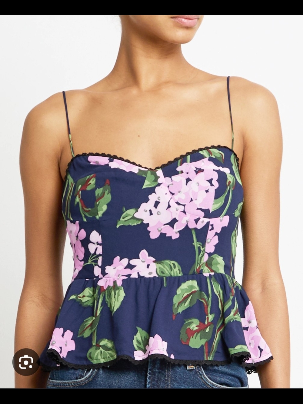 o.p.t One Pretty Time Floral Navy Peplum Cami Top, sz 0